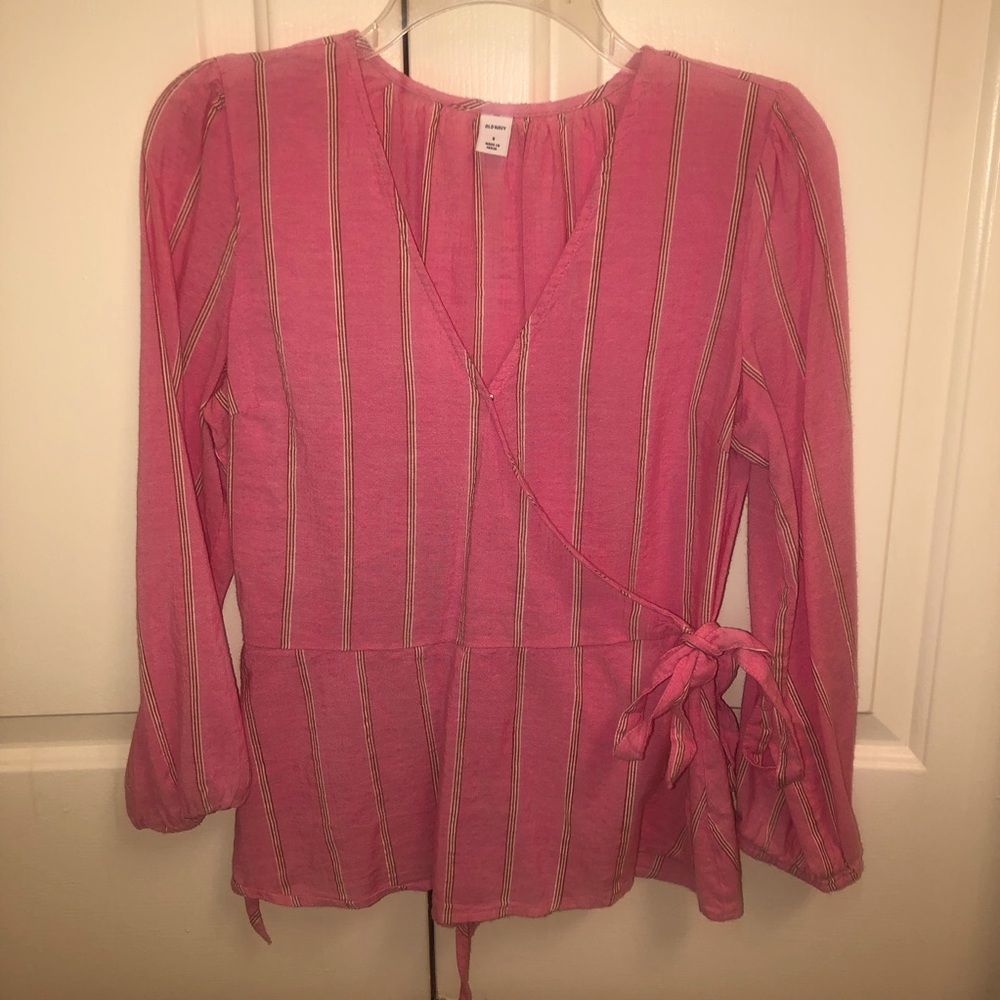 Pink Striped Wrap Top